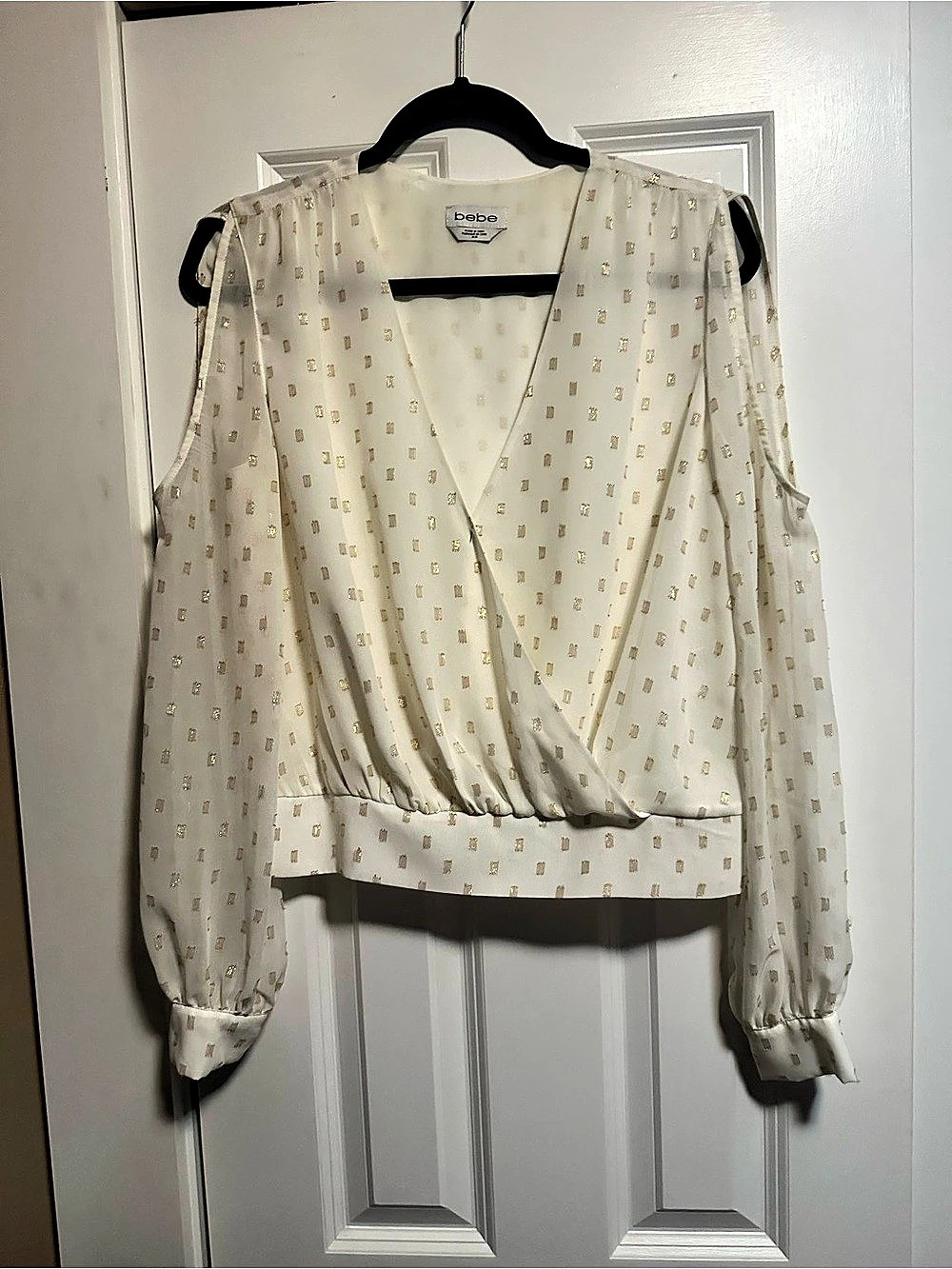 bebe Geometric Wrap Blouse in White Size Medium